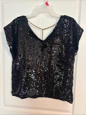 Lavish Black Sequin Short Sleeve Top